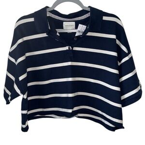 AMERICA EAGLE NWT Med Striped Navy/White Polo Shirt Crop.   # (8)
